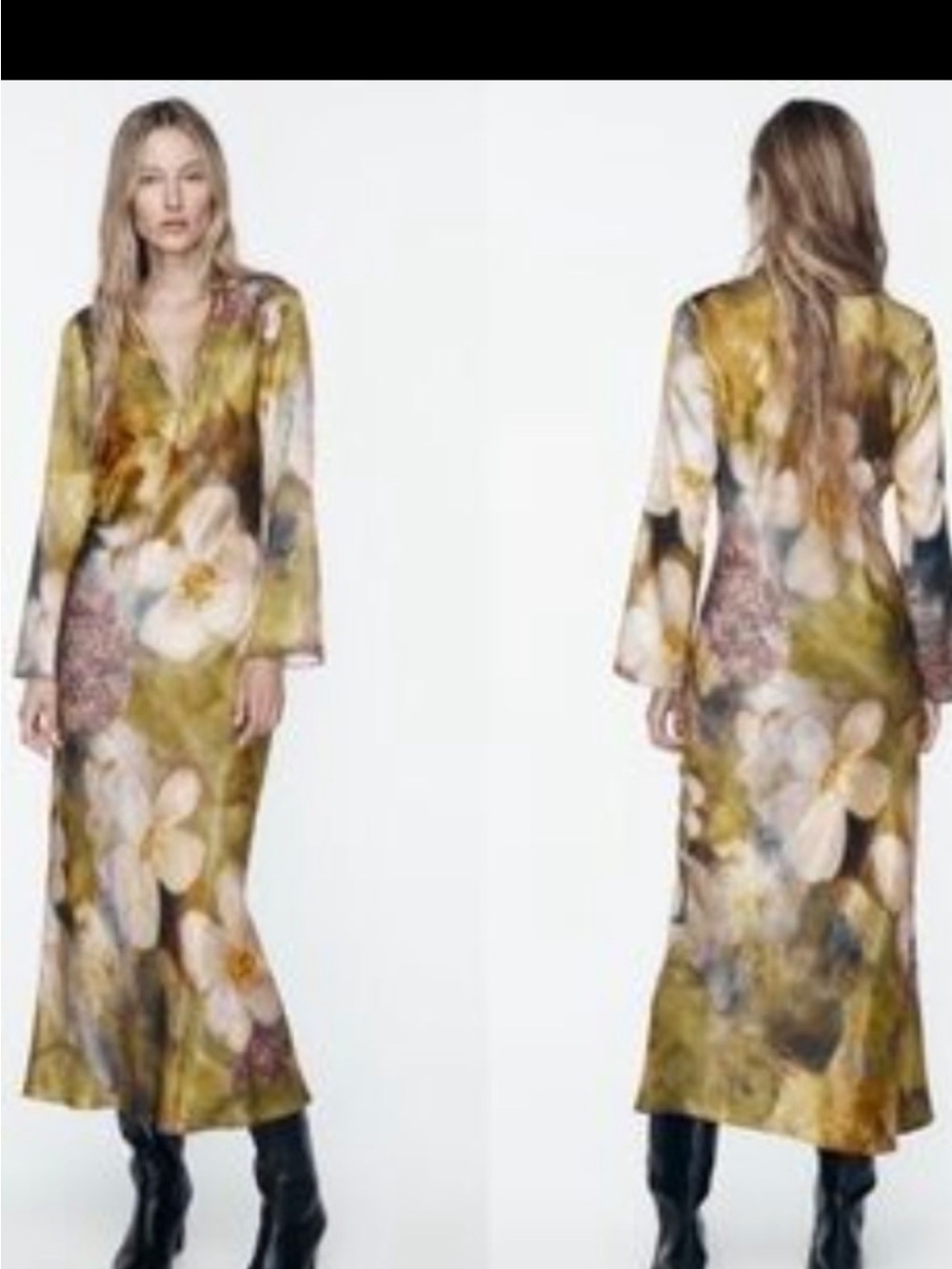 Zara Olive Green Floral Maxi Dress